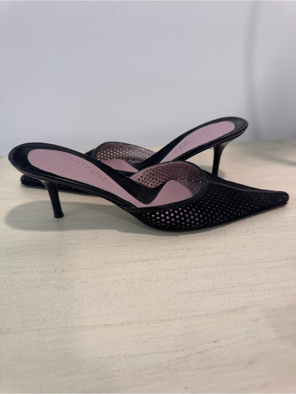 Kenneth Cole Black Perforated Pointed-Toe Mule Heels